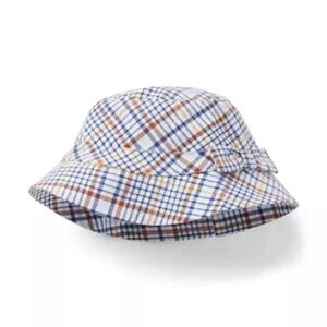NWT Janie and Jack Moonlight Blue Plaid bucket hat brown, white blue 12-24 m